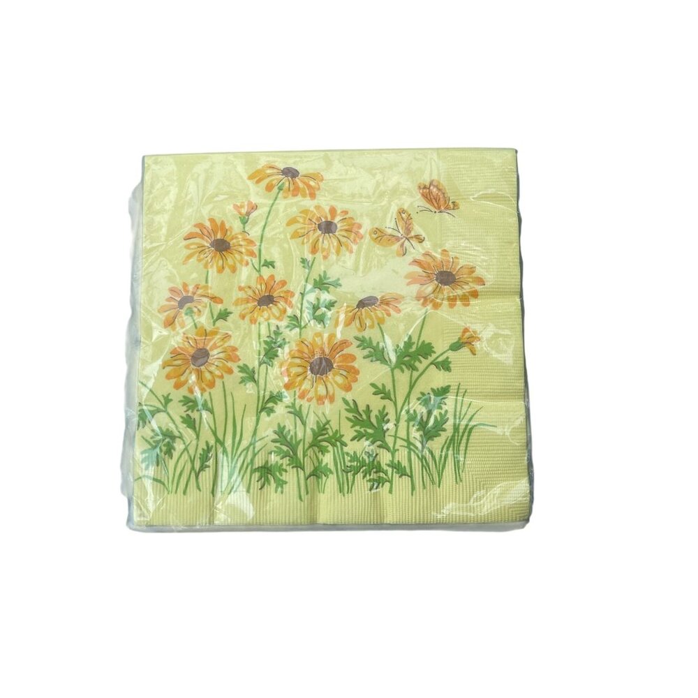 Vintage Rust Craft Brownie Facial Luncheon Napkins Yellow Floral Estate NEW NOS
